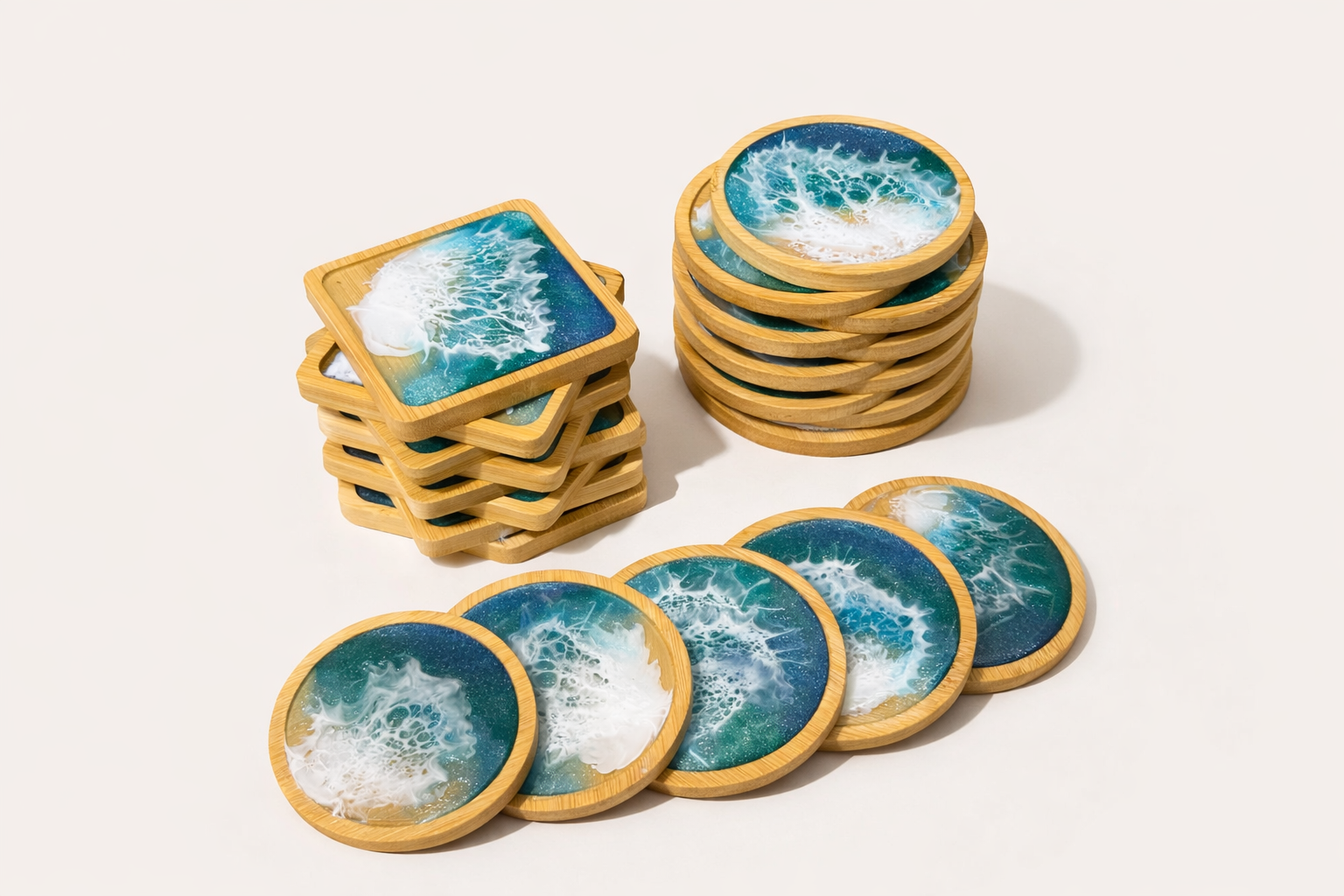 Ocean Wave Bamboo Coasters