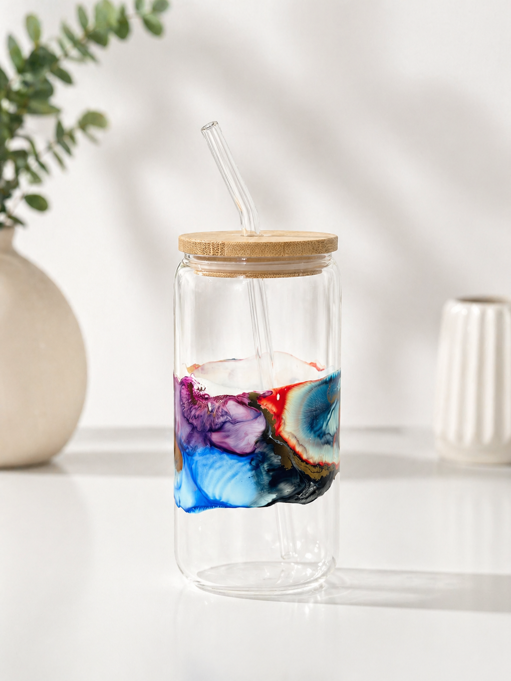 Glass Tumbler with Straw